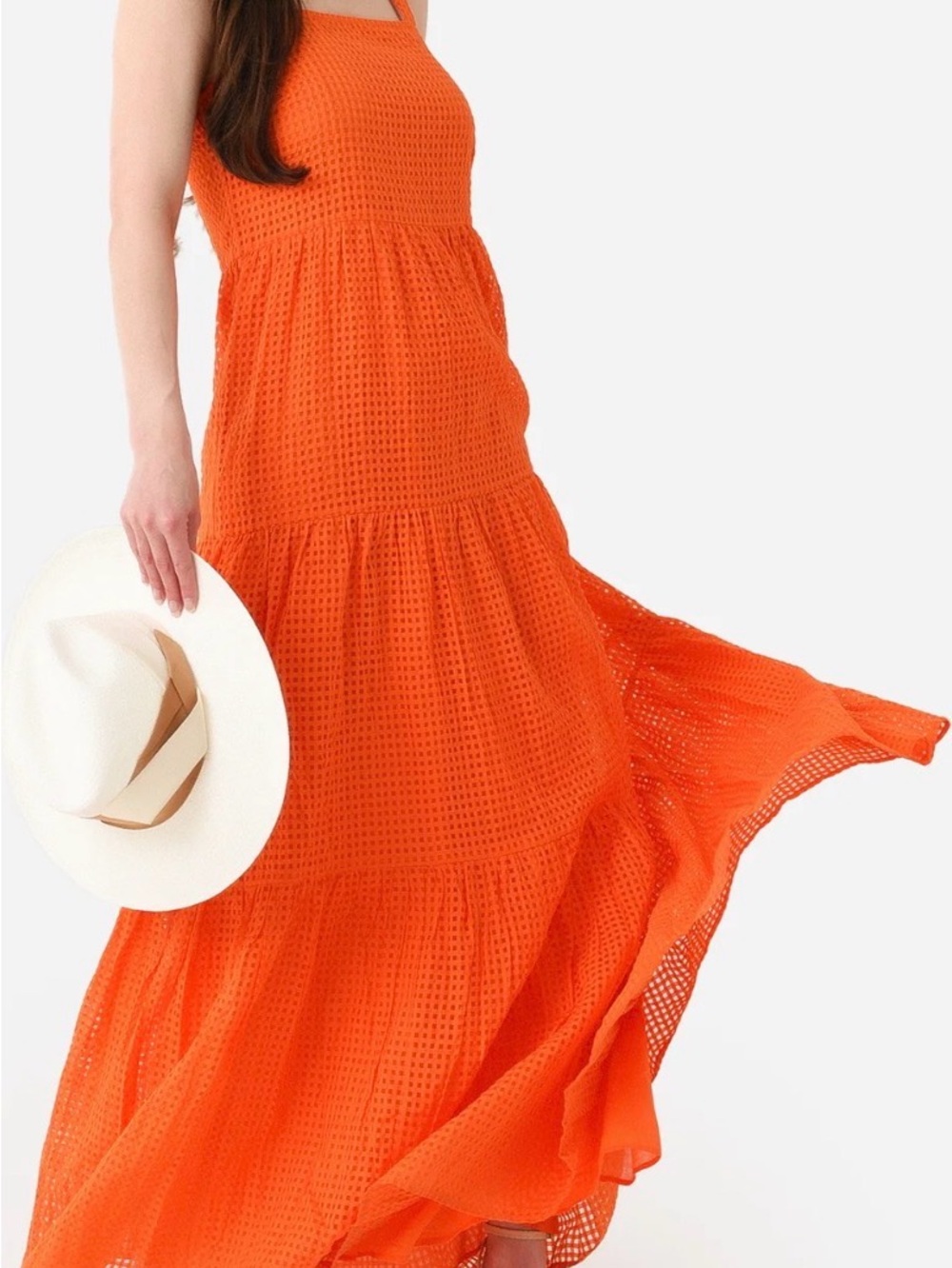 Oliphant Basket Weave Bright Orange Tiered Maxi Dress